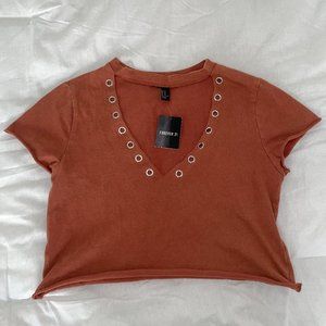 Forever 21 Burnt Orange V-Neck Cutout Crop Top